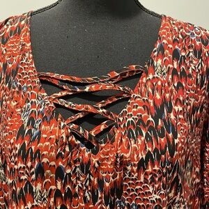 Veronica M Women’s Tunic Size M Multicolor Graphic Print  Adaptable Tiie Accents